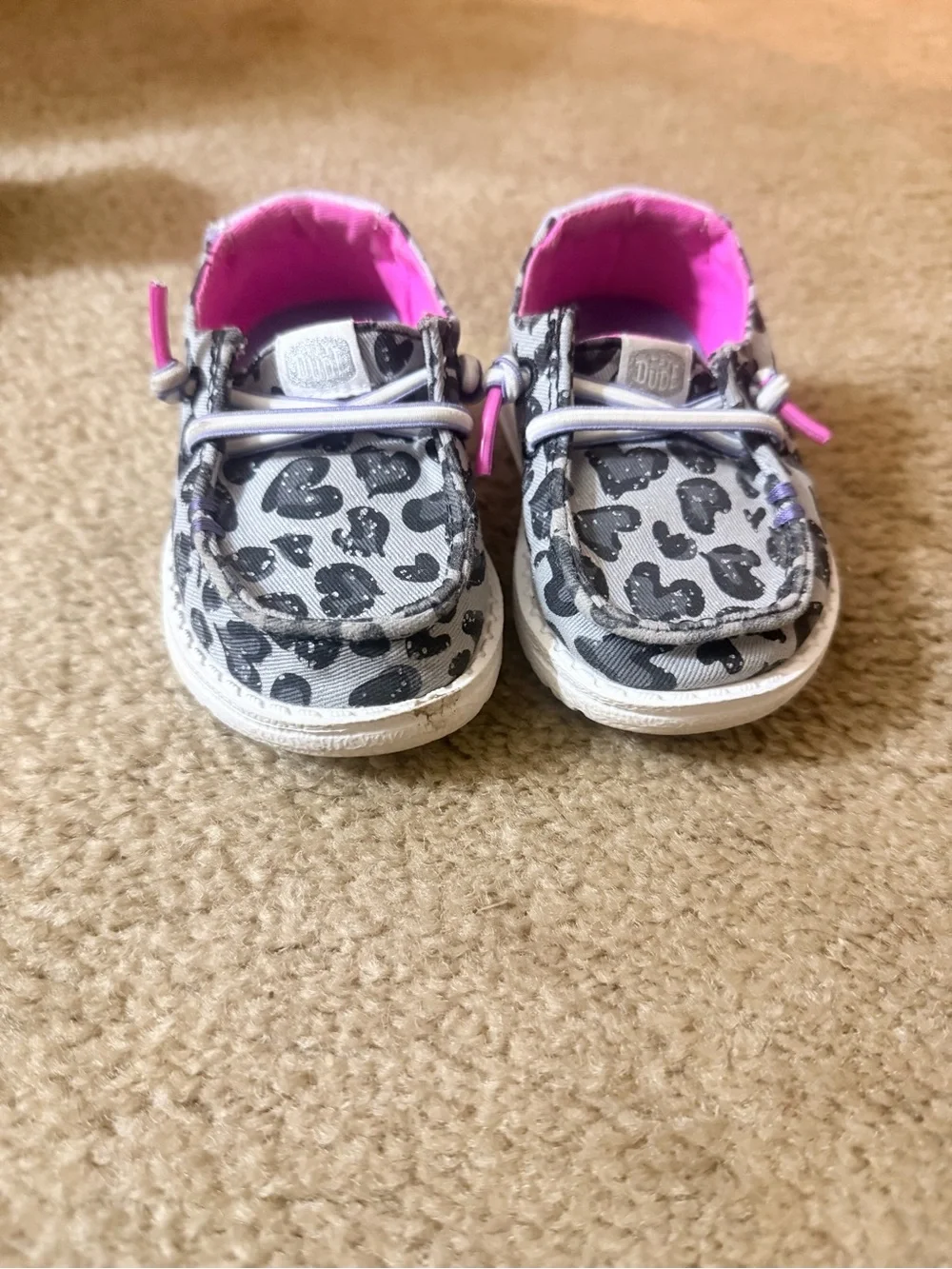 Hey Dude Girls' White Canvas Heart Print Shoes with Pink Lining